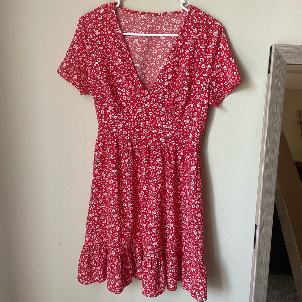 Beachsissi Red Floral V Neck Dress